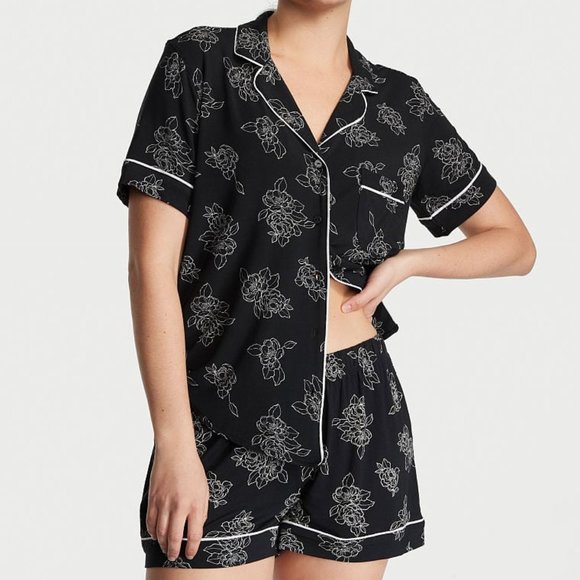 Victoria's Secret Other - VICTORIA'S SECRET L Modal Short Pajama Set Black White Floral So Comfy! NWT
